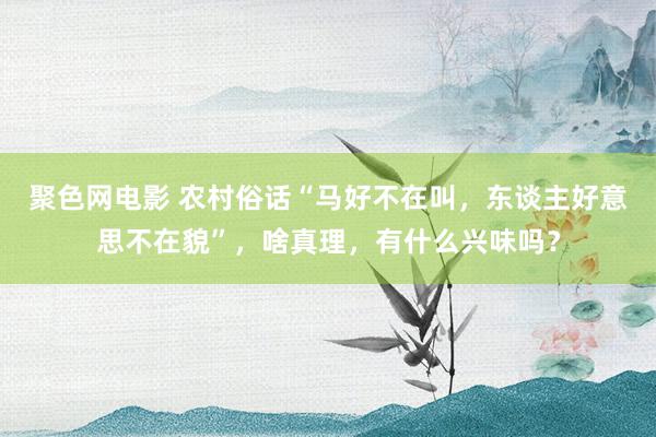 聚色网电影 农村俗话“马好不在叫，东谈主好意思不在貌”，啥真理，有什么兴味吗？