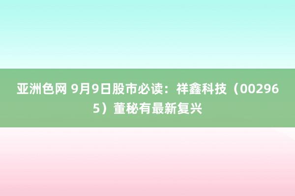 亚洲色网 9月9日股市必读：祥鑫科技（002965）董秘有最新复兴