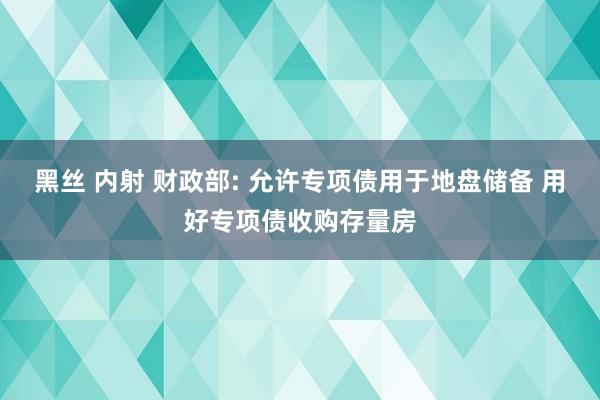 黑丝 内射 财政部: 允许专项债用于地盘储备 用好专项债收购存量房