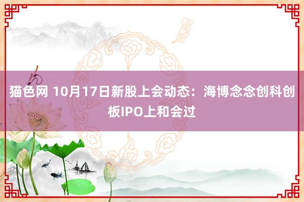 猫色网 10月17日新股上会动态：海博念念创科创板IPO上和会过