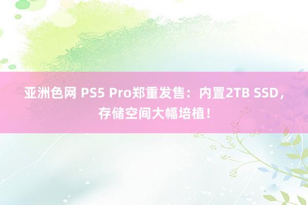 亚洲色网 PS5 Pro郑重发售：内置2TB SSD，存储空间大幅培植！