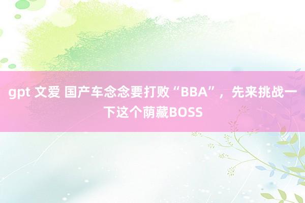 gpt 文爱 国产车念念要打败“BBA”，先来挑战一下这个荫藏BOSS